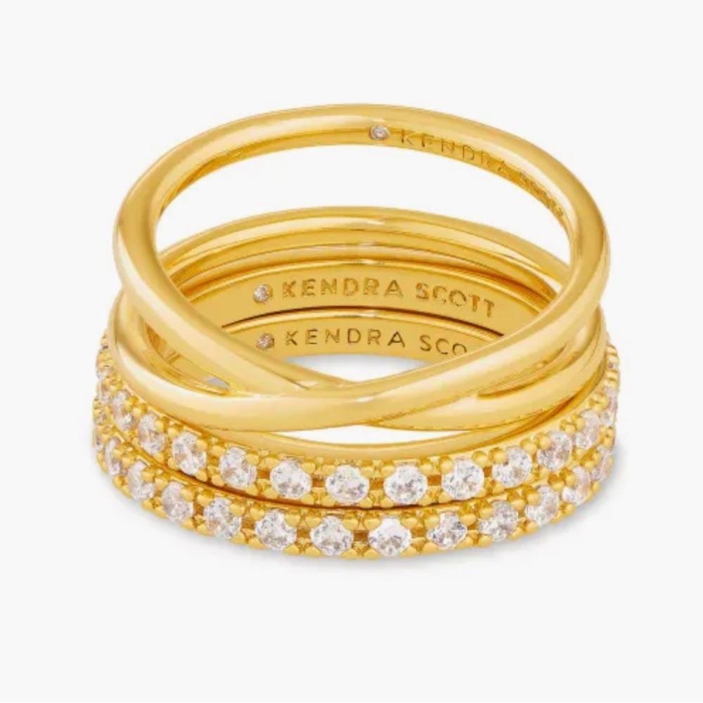 Kendra Scott Livy Gold Ring Set of 3 in White Crystal